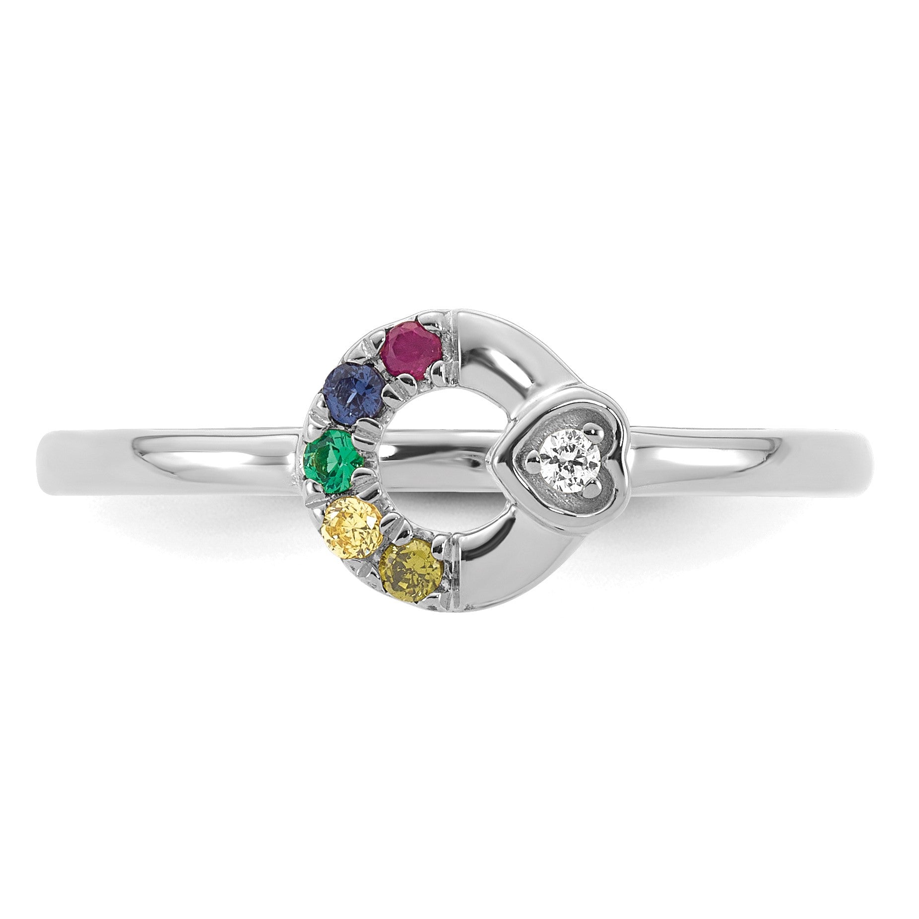 14k WG Dia. Heart w/ 5 Birthstone Mother's Circle Ring Semi-mount