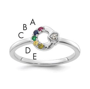 14k WG Dia. Heart w/ 5 Birthstone Mother's Circle Ring Semi-mount