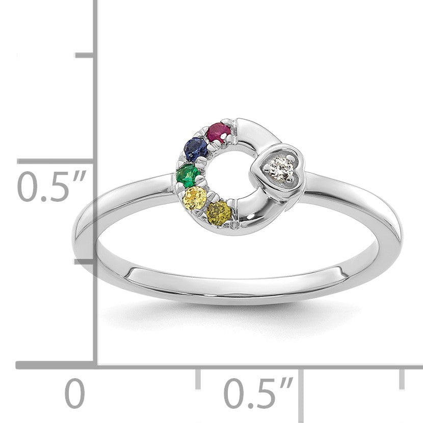 14k WG Dia. Heart w/ 5 Birthstone Mother's Circle Ring Semi-mount