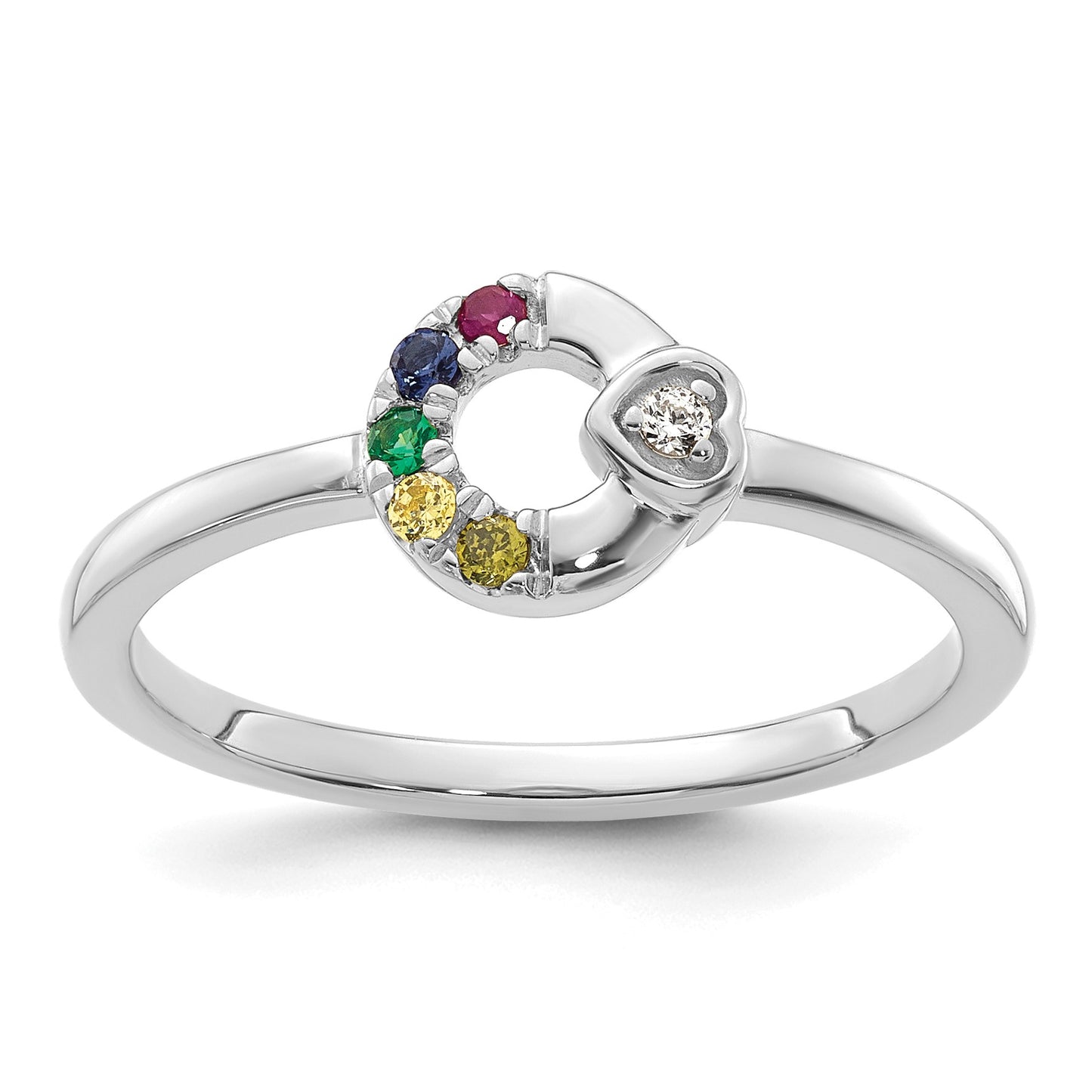 14k WG Dia. Heart w/ 5 Birthstone Mother's Circle Ring Semi-mount