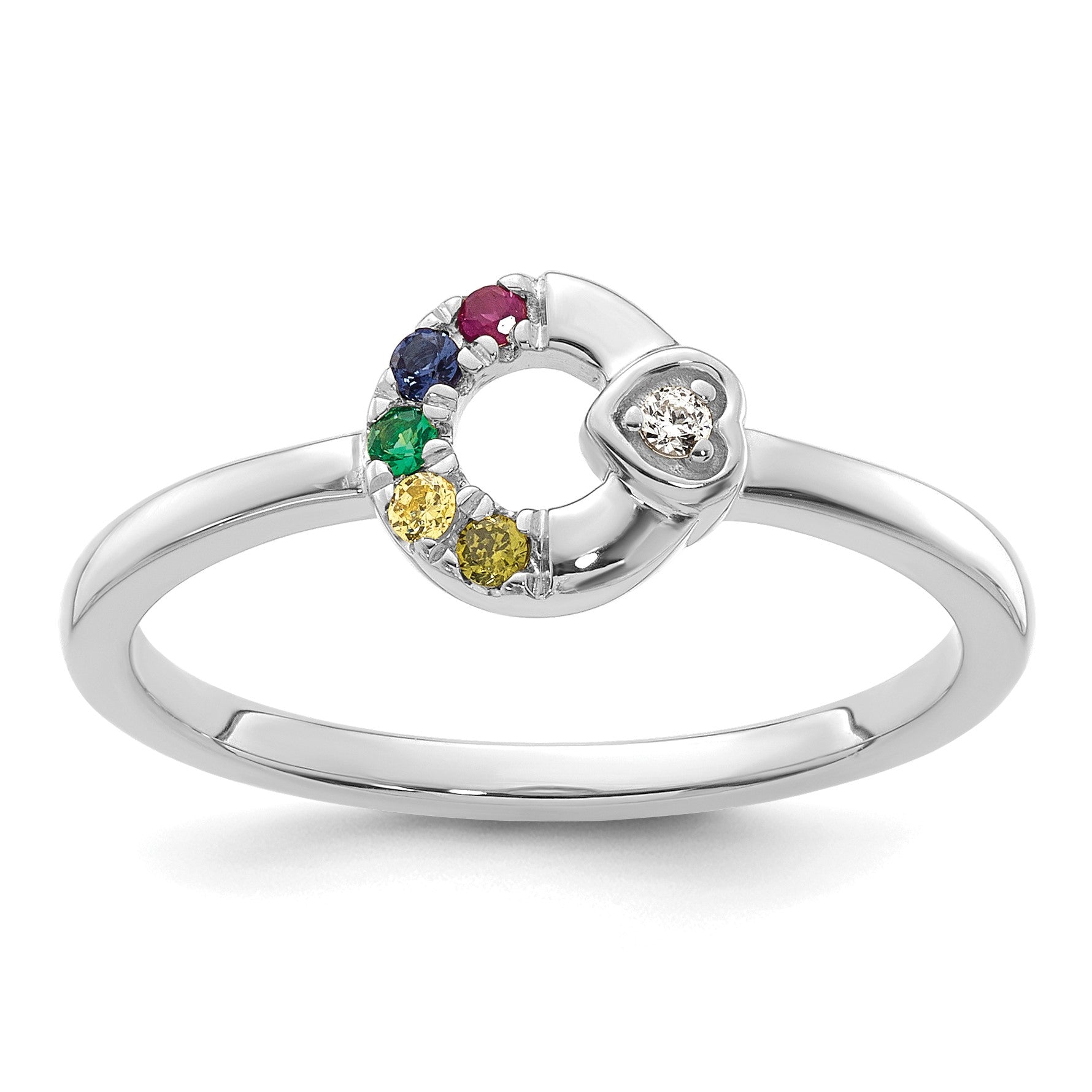 14k WG Dia. Heart w/ 5 Birthstone Mother's Circle Ring Semi-mount