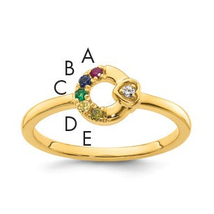 14k Diamond Heart w/ 5 Birthstone Mother's Circle Ring Semi-mount