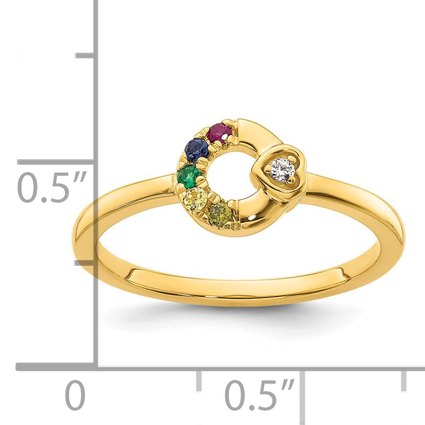 14k Diamond Heart w/ 5 Birthstone Mother's Circle Ring Semi-mount
