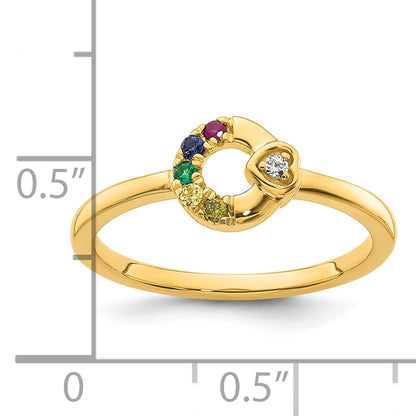 14k Diamond Heart w/ 5 Birthstone Mother's Circle Ring Semi-mount