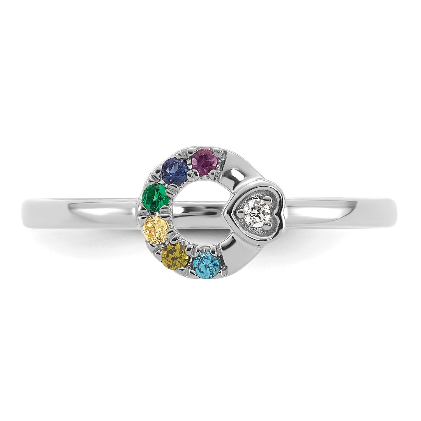 14k WG Dia. Heart w/ 6 Birthstone Mother's Circle Ring Semi-mount