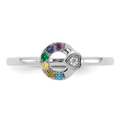 14k WG Dia. Heart w/ 6 Birthstone Mother's Circle Ring Semi-mount