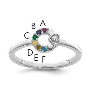 14k WG Dia. Heart w/ 6 Birthstone Mother's Circle Ring Semi-mount