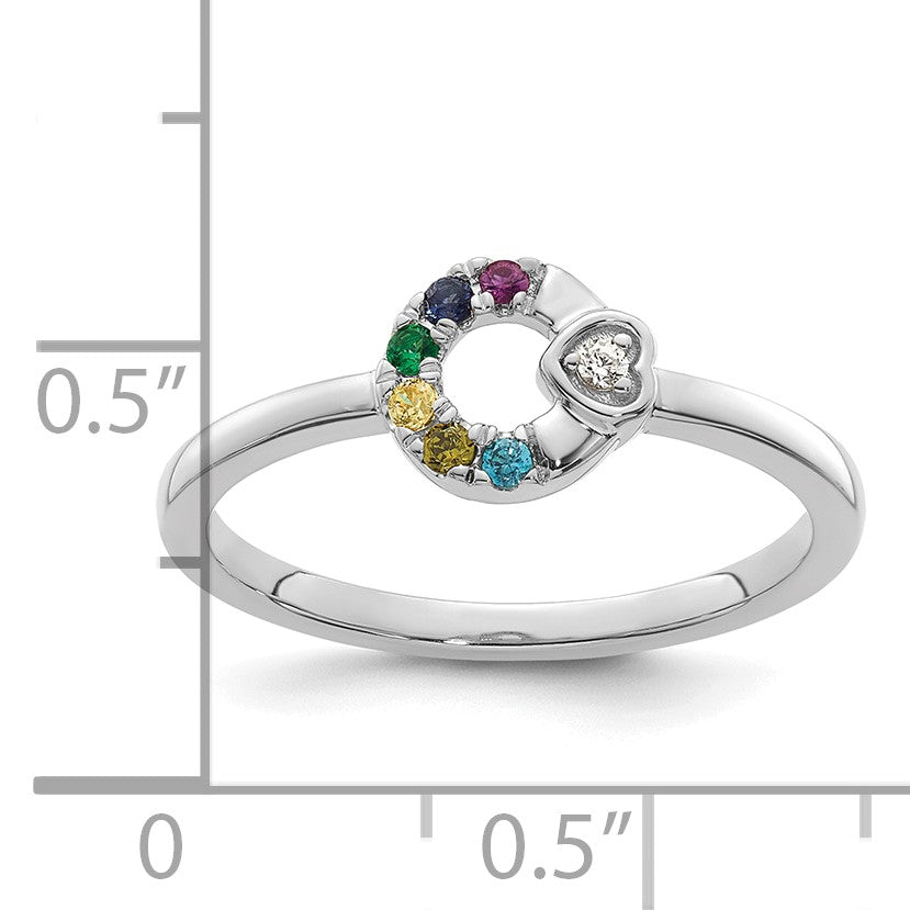 14k WG Dia. Heart w/ 6 Birthstone Mother's Circle Ring Semi-mount