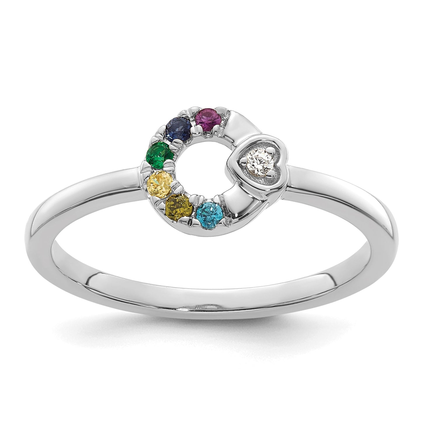 14k WG Dia. Heart w/ 6 Birthstone Mother's Circle Ring Semi-mount