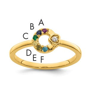14k Dia. Heart with 6 Birthstone Mother's Circle Ring Semi-mount
