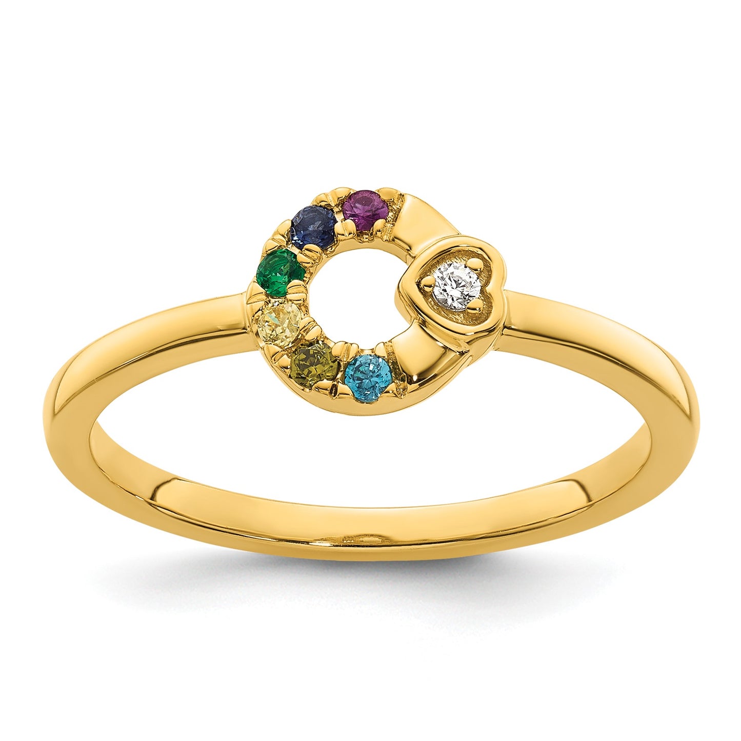 14k Dia. Heart with 6 Birthstone Mother's Circle Ring Semi-mount