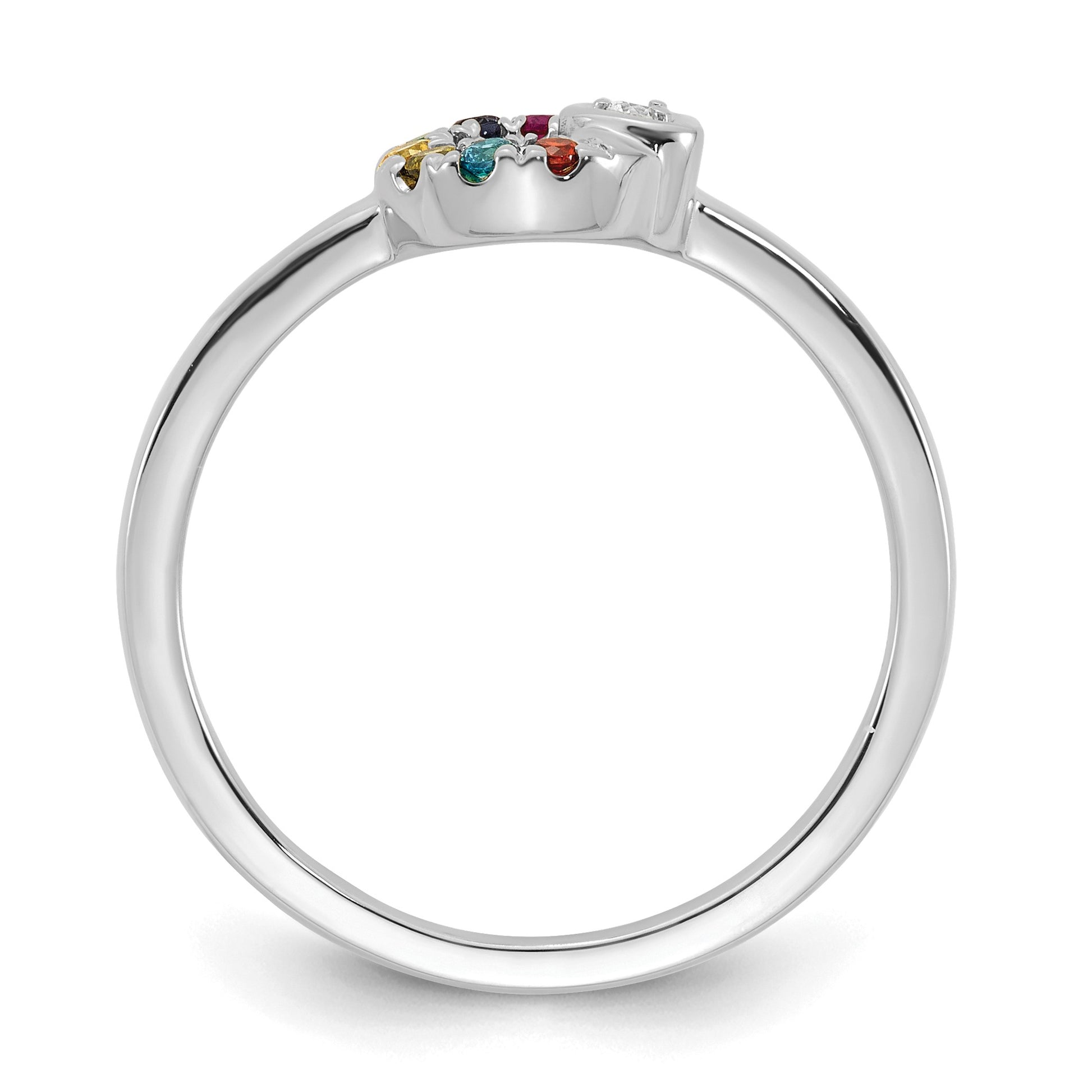 14k WG Dia. Heart w/ 7 Birthstone Mother's Circle Ring Semi-mount