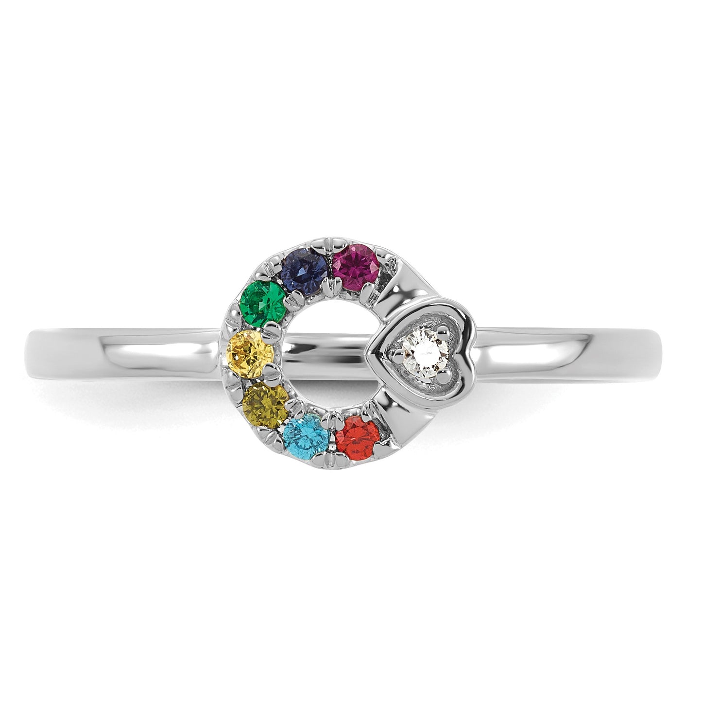 14k WG Dia. Heart w/ 7 Birthstone Mother's Circle Ring Semi-mount