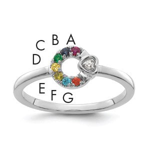 14k WG Dia. Heart w/ 7 Birthstone Mother's Circle Ring Semi-mount