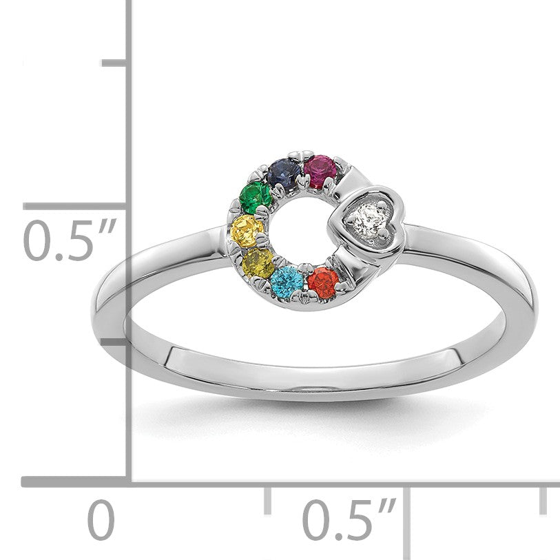 14k WG Dia. Heart w/ 7 Birthstone Mother's Circle Ring Semi-mount