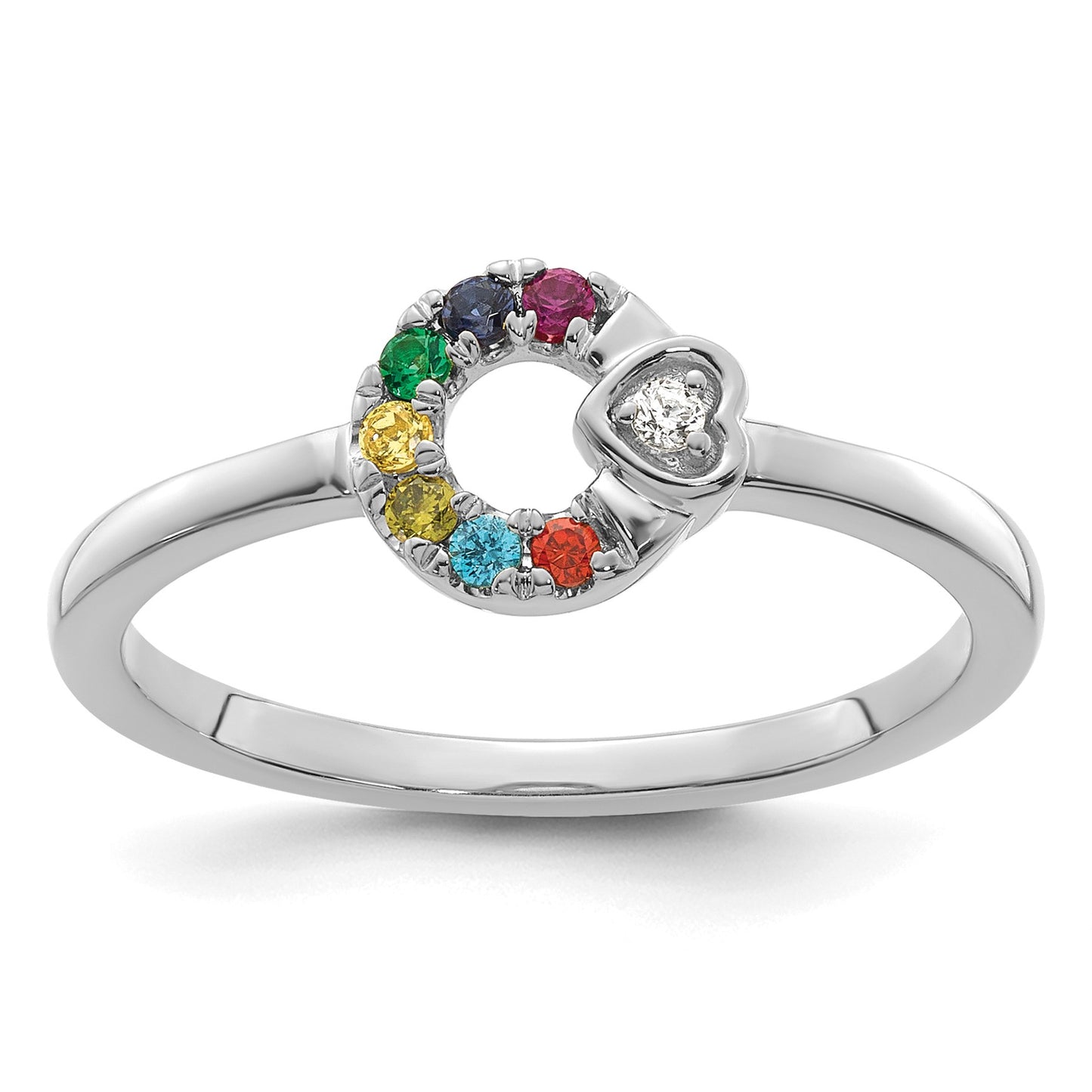 14k WG Dia. Heart w/ 7 Birthstone Mother's Circle Ring Semi-mount