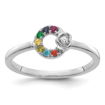 14k WG Dia. Heart w/ 7 Birthstone Mother's Circle Ring Semi-mount