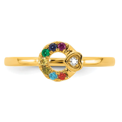 14k Dia.Heart with 7 Birthstone Mother's Circle Ring Semi-mount