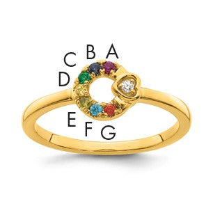 14k Dia.Heart with 7 Birthstone Mother's Circle Ring Semi-mount