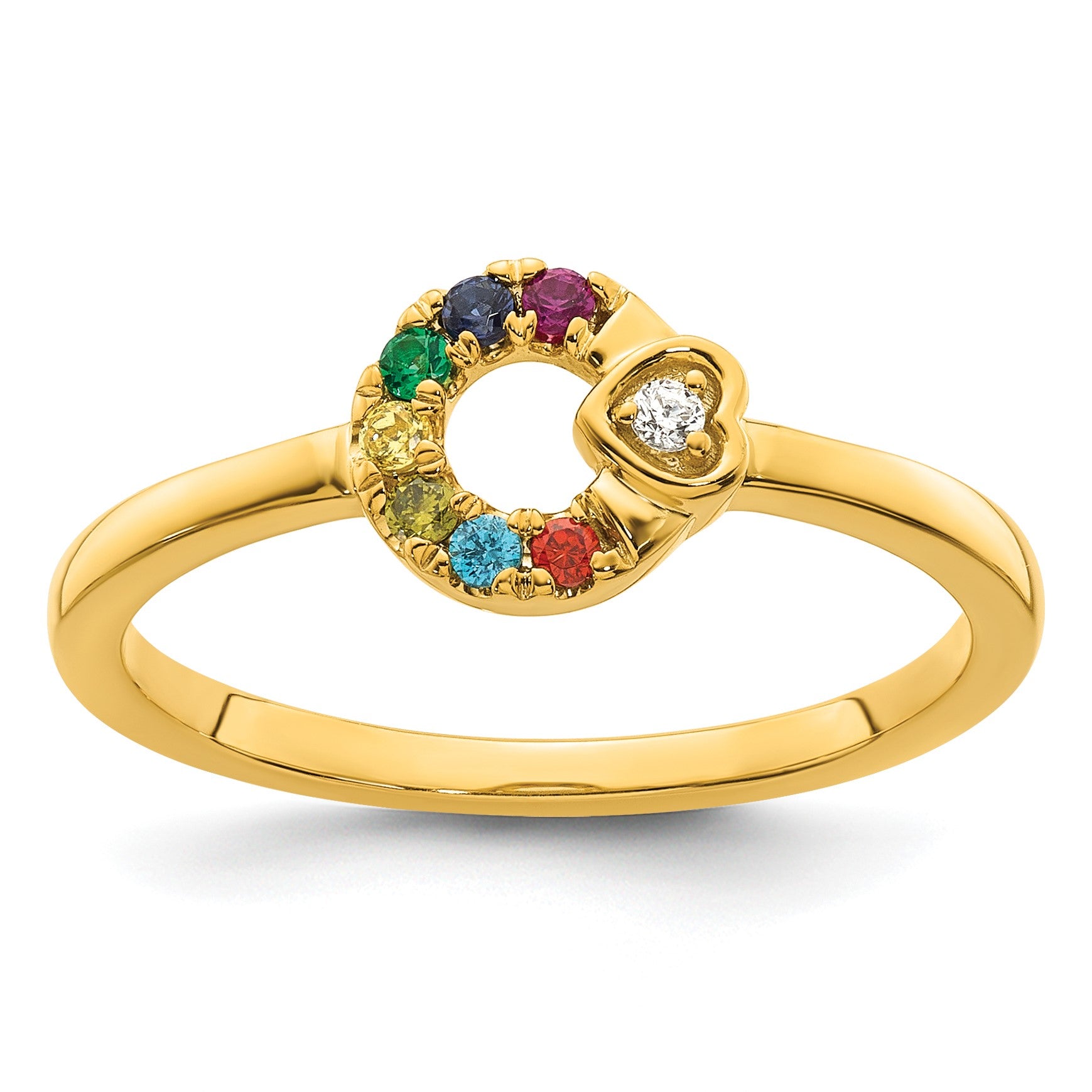14k Dia.Heart with 7 Birthstone Mother's Circle Ring Semi-mount