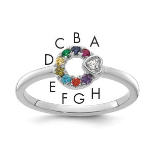 14k WG  Dia. Heart w/ 8 Birthstone Mother's Circle Ring Semi-mount