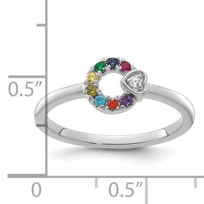 14k WG  Dia. Heart w/ 8 Birthstone Mother's Circle Ring Semi-mount