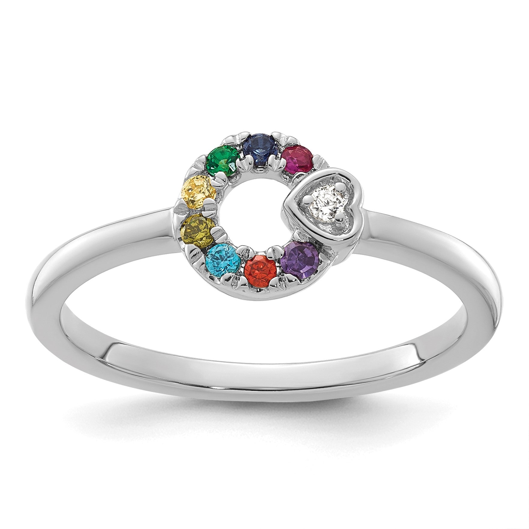 14k WG  Dia. Heart w/ 8 Birthstone Mother's Circle Ring Semi-mount