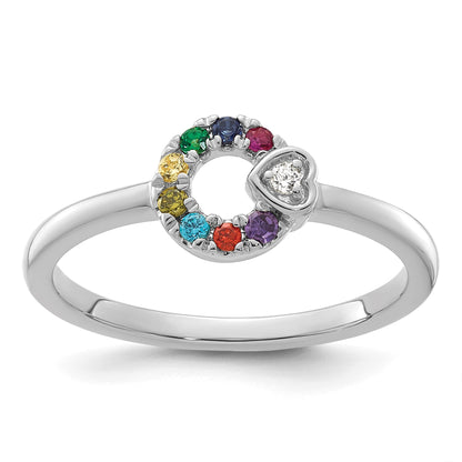 14k WG  Dia. Heart w/ 8 Birthstone Mother's Circle Ring Semi-mount