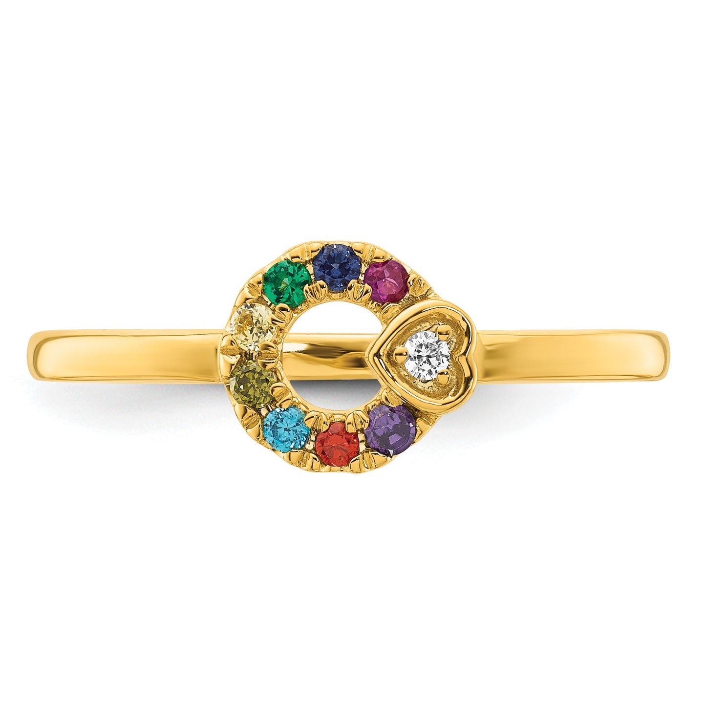 14k Diamond Heart w/8 Birthstone Mother's Circle Ring Semi-mount