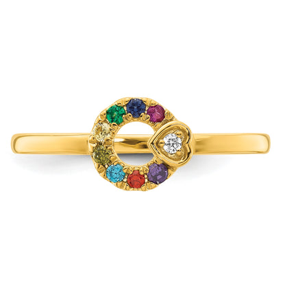 14k Diamond Heart w/8 Birthstone Mother's Circle Ring Semi-mount