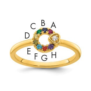 14k Diamond Heart w/8 Birthstone Mother's Circle Ring Semi-mount