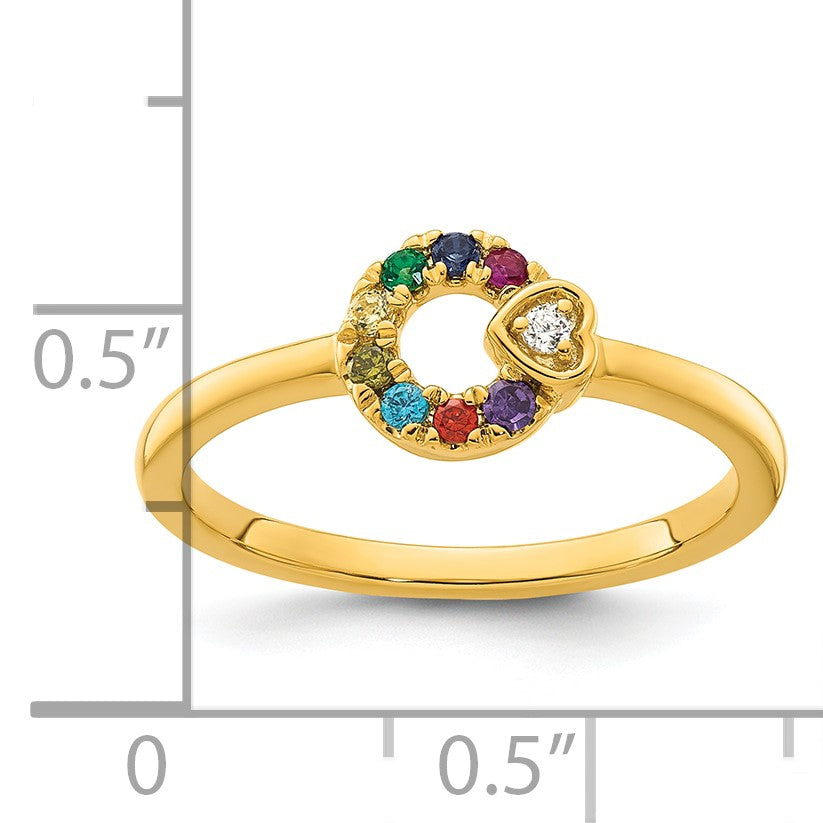 14k Diamond Heart w/8 Birthstone Mother's Circle Ring Semi-mount