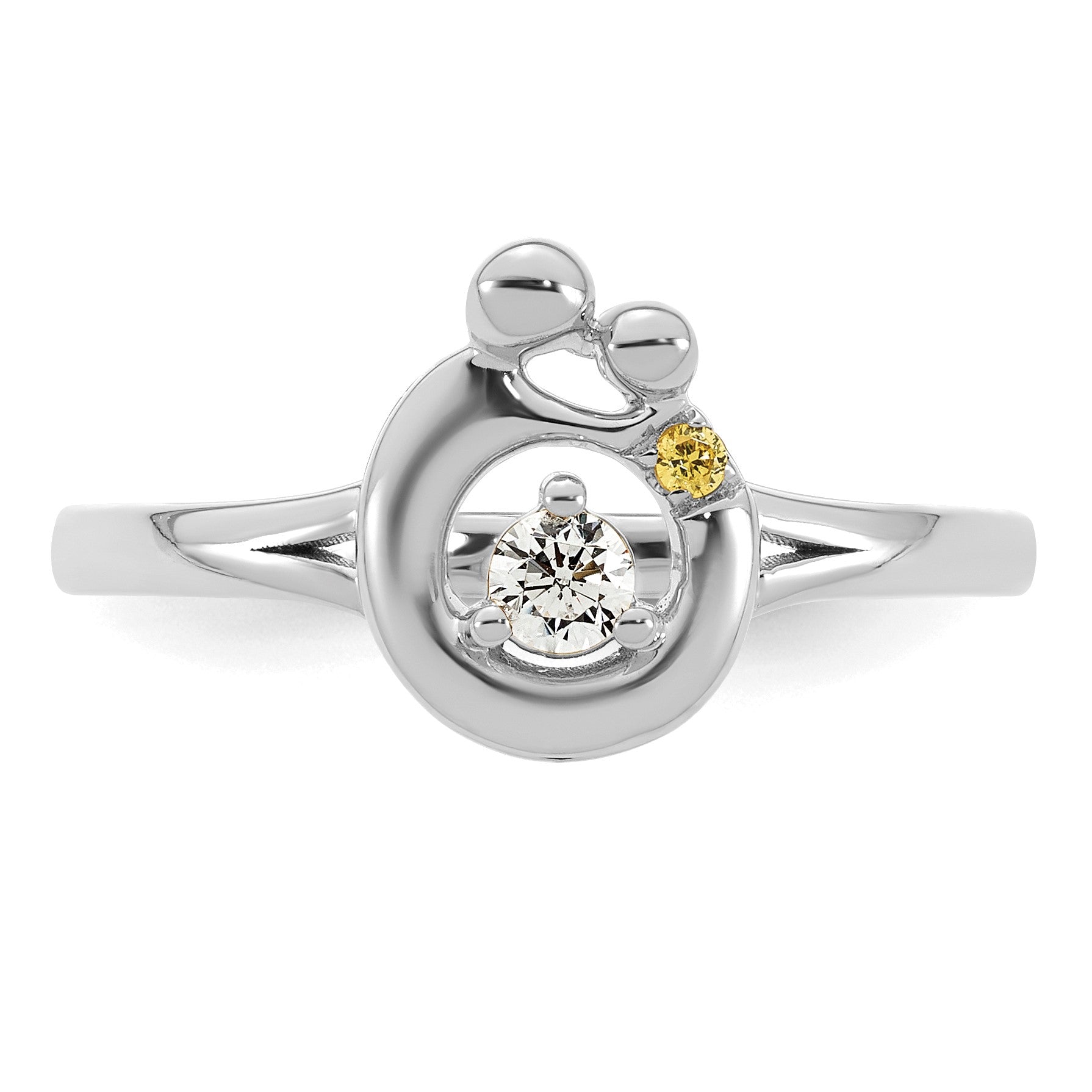 14k WG Diamond with 1 Birthstone Mother/Child Ring Semi-mount
