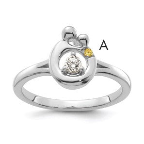 14k WG Diamond with 1 Birthstone Mother/Child Ring Semi-mount
