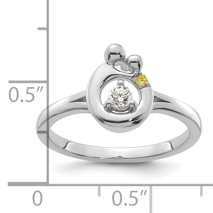 14k WG Diamond with 1 Birthstone Mother/Child Ring Semi-mount