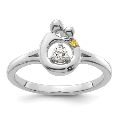 14k WG Diamond with 1 Birthstone Mother/Child Ring Semi-mount