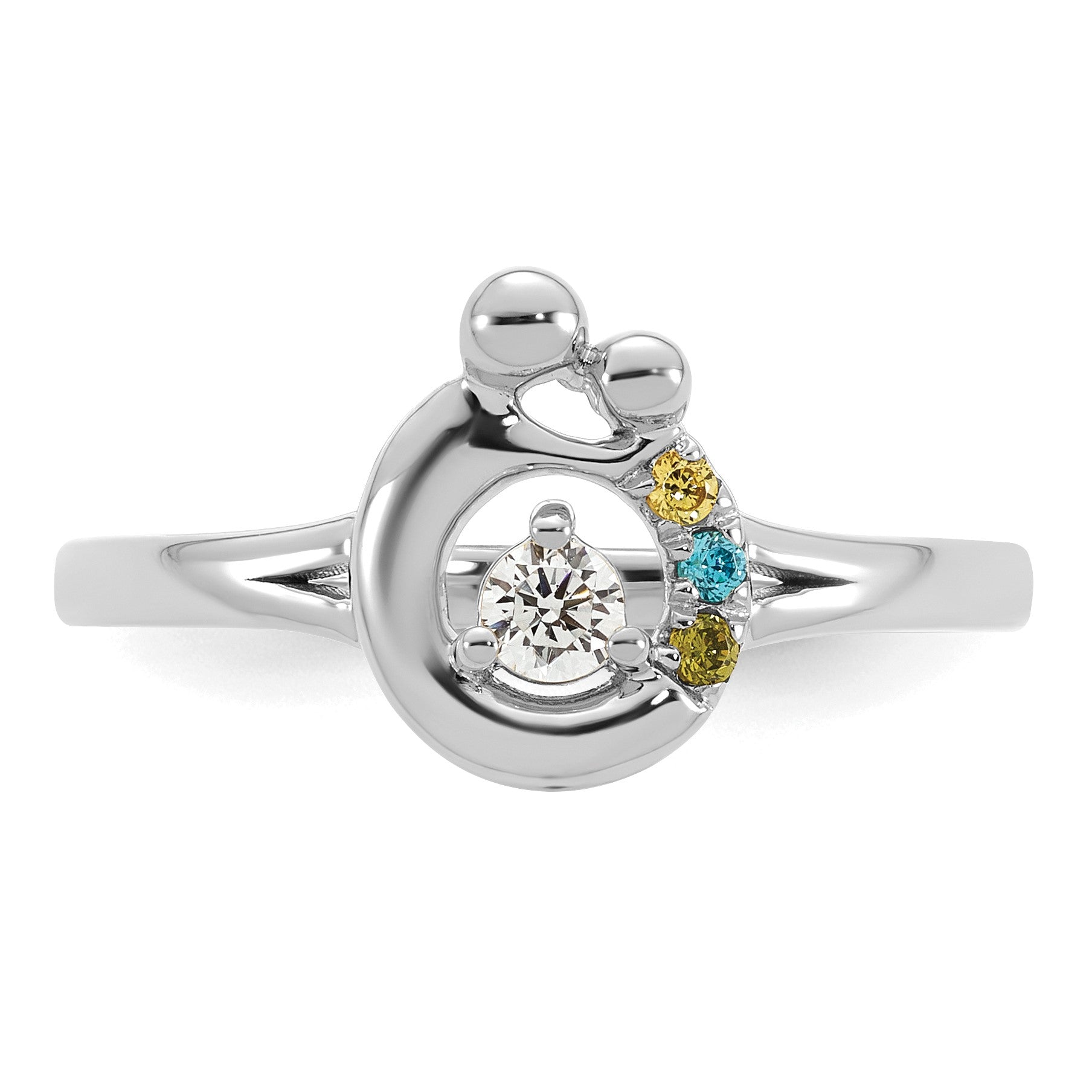 14k WG Diamond with 3 Birthstone Mother/Child Ring Semi-mount