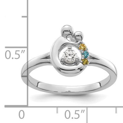 14k WG Diamond with 3 Birthstone Mother/Child Ring Semi-mount