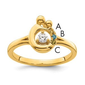 14k Diamond with 3 Birthstone Mother/Child Ring Semi-mount