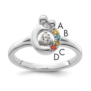 14k WG Diamond with 4 Birthstone Mother/Child Ring Semi-mount