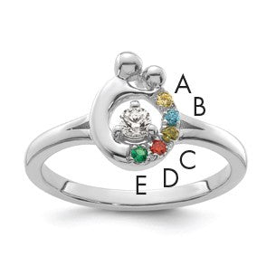 14k WG Diamond with 5 Birthstone Mother/Child Ring Semi-mount