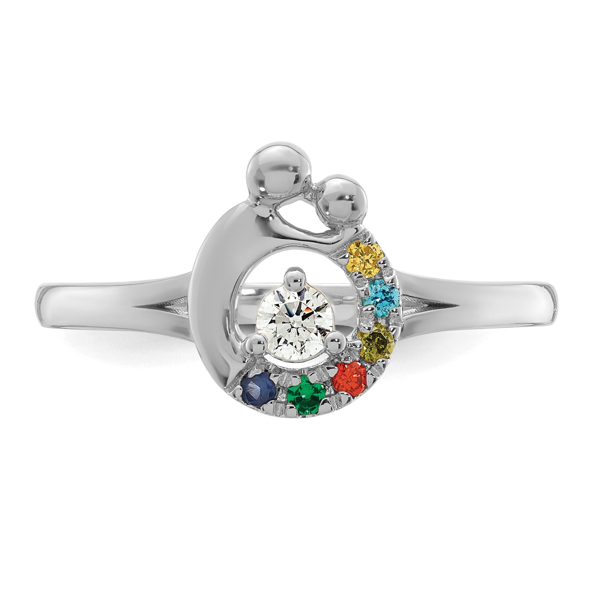 14k WG Diamond with 6 Birthstone Mother/Child Ring Semi-mount