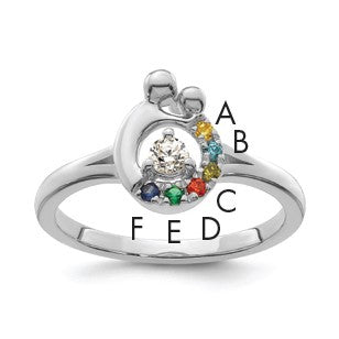 14k WG Diamond with 6 Birthstone Mother/Child Ring Semi-mount