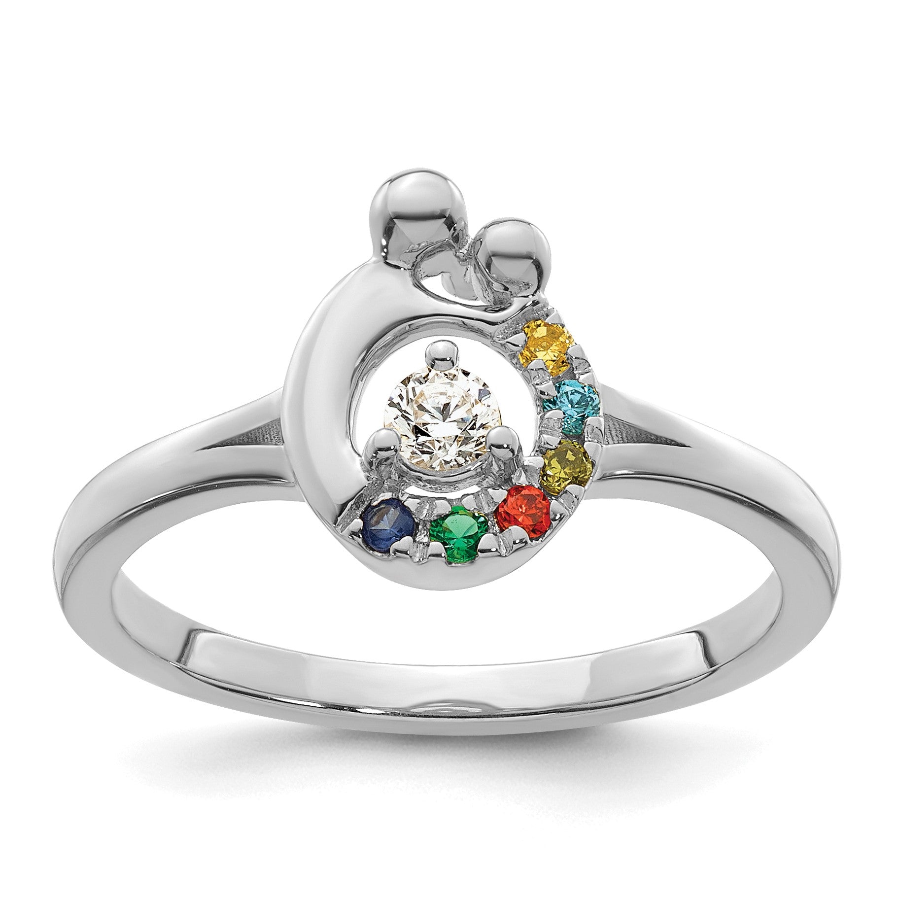 14k WG Diamond with 6 Birthstone Mother/Child Ring Semi-mount