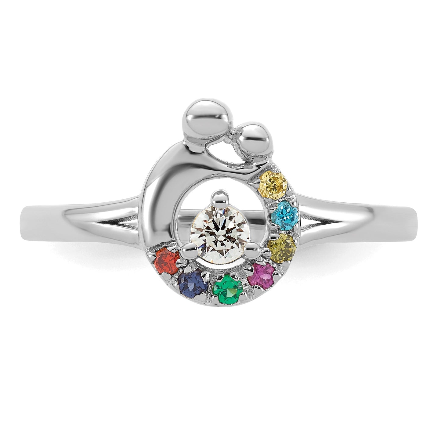 14k WG Diamond with 7 Birthstone Mother/Child Ring Semi-mount