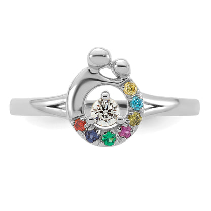 14k WG Diamond with 7 Birthstone Mother/Child Ring Semi-mount