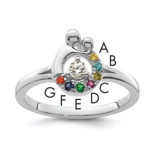 14k WG Diamond with 7 Birthstone Mother/Child Ring Semi-mount