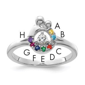 14k WG Diamond with 8 Birthstone Mother/Child Ring Semi-mount