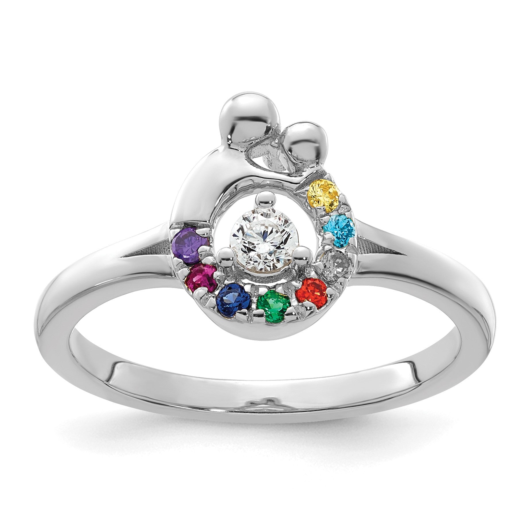14k WG Diamond with 8 Birthstone Mother/Child Ring Semi-mount