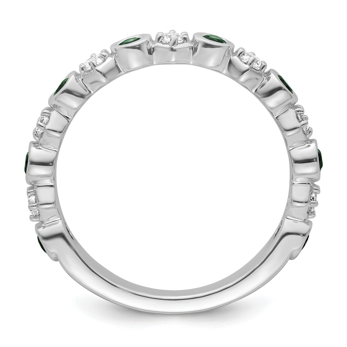14K White Gold Polished 1/4 carat Diamond and Emerald Fashion Band